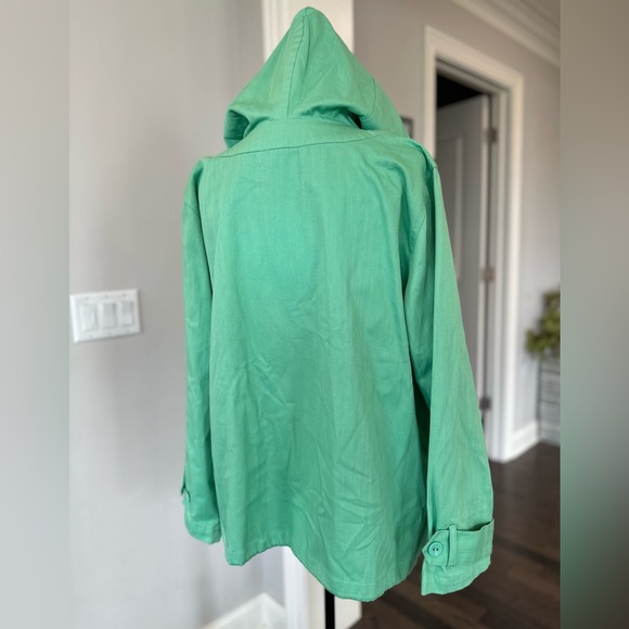 ✨NWT✨Denim & Co QVC Green Canvas Seersucker Zip Hooded Jacket Women’s XL - Picture 5 of 15